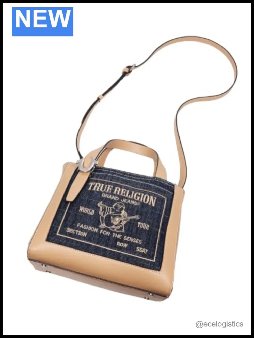 True Religion Arvin Buddha World Tour Crossbody Tote, Dark Denim, Adjustable